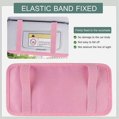 Sun Visor CD Holder, 12-Capacity Car Visor Organizer with DVD Sleeves and Mesh Pocket, Universal Visor Storage for Vehicle CD Case and Pen Holder Ergonomic Design (Pink 1 Pcs)