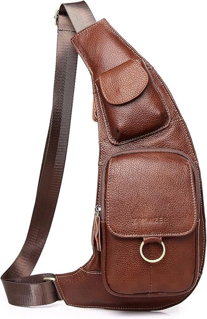 KPYWZER Vintage Leather Sling Bag Backpack for Men Crossbody Shoulder Chest DayPack Backpacks