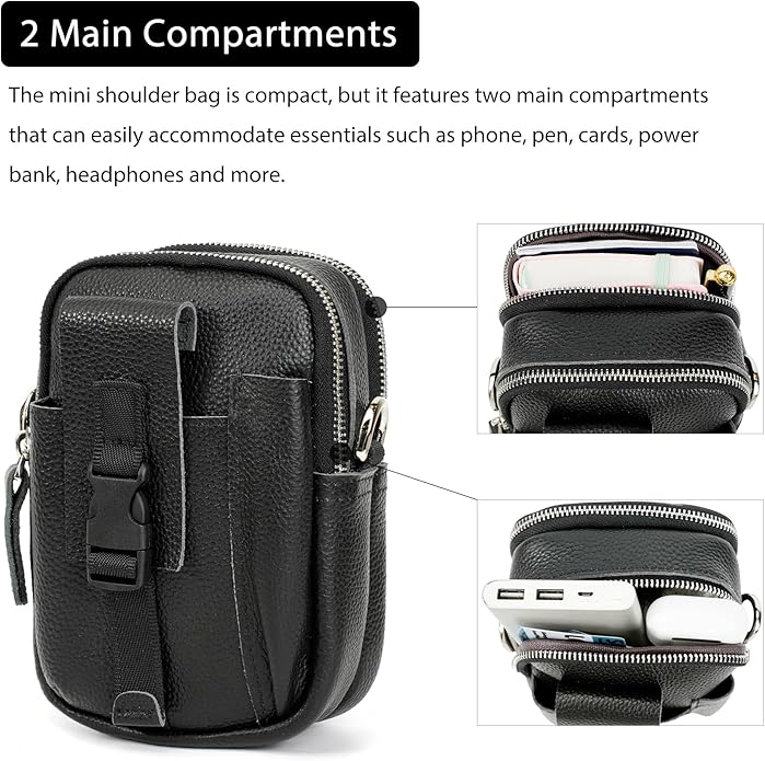 LANNSYNE Small Leather Messenger Bag, 3-in-1 Crossbody Shoulder Bag & Waist Belt Pouch, Sling Purse for Travel Business