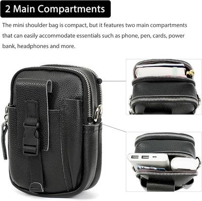 LANNSYNE Small Leather Messenger Bag, 3-in-1 Crossbody Shoulder Bag & Waist Belt Pouch, Sling Purse for Travel Business