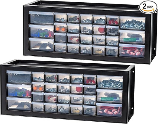 IRIS USA Plastic Storage Drawers, Made in USA, 26-Drawer Organizer (2 Pack), Stackable Teacher Toolbox for Crafts, Stickers, Crayons, Beads, Screws, Hardware, Building Bricks, Garage Storage – Black