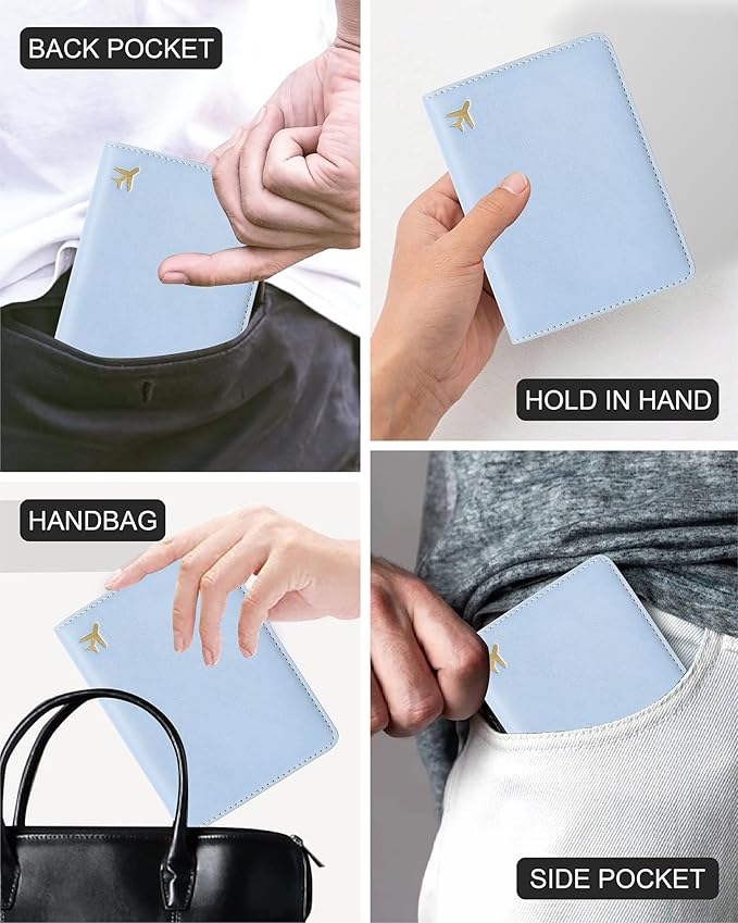 PU Leather Passport Holder Covers Case, Waterproof Rfid Blocking Travel Wallet Passport Holder(Sky Blue)