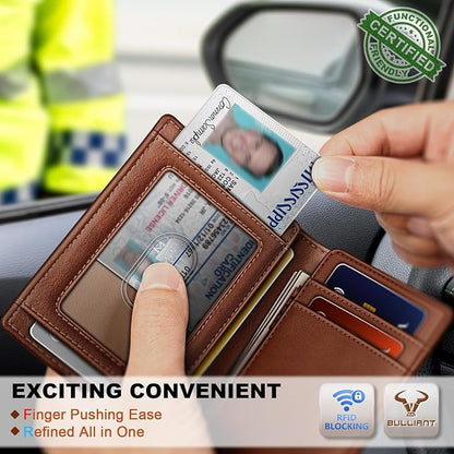 BULLIANT Slim Wallet For Men 12Cards,Magnetic Flip Build-in Money Clip Airtag Compatible-RFID Blocking