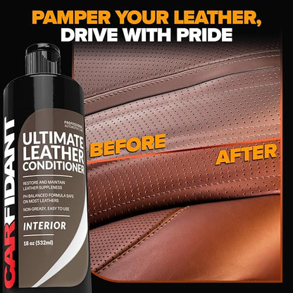 Leather Couch Conditioner & Restorer - Full Leather Restore & Conditioning Kit with Applicator Pad for Car Seats, Couch, Furniture, Shoe, Sofa, Bag & Purses - 18 fl. oz.
