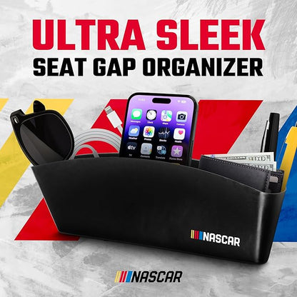 NASCAR Car Seat Gap Filler Organizer (2 Pack)| Universal Fit | Easy Install Car Console Organizer for Essentials, Seat and Console Gap Filler | Car Side Seat Gap Organizer w/Storage Pockets | Black