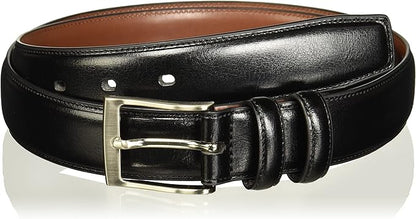 Perry Ellis Men's Hc Milled Leather Belt, Stitched, Two Loops, Antique Silver Buckle, 1.5” Width (Available in Big & Tall)