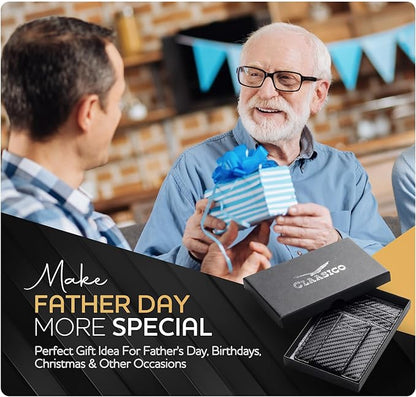 Claasico Men’s Leather Money Clip Wallet – Slim Front Pocket Wallet w/Super Strong Magnetic Clip, RFID Blocking, 5 Card Slots & Center Pocket + ID Window