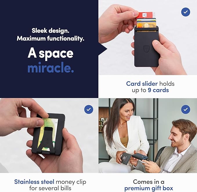 TRAVANDO SLYDE Aluminum Card Holder - RFID Blocking Slim Wallet for Men with Money Clip – Holds Up to 9 Cards – RFID Protected Credit Card Mens Wallet