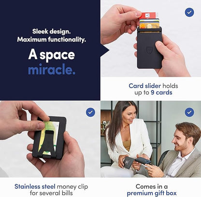 TRAVANDO SLYDE Aluminum Card Holder - RFID Blocking Slim Wallet for Men with Money Clip – Holds Up to 9 Cards – RFID Protected Credit Card Mens Wallet