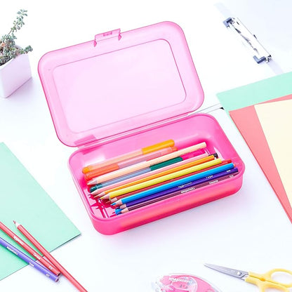 Amazon Basics Large Pencil Cases,Storage Organizer,Durable Plastic School Supply Box,Multi-Color Student Organization for Office,College & Classroom Supplies,(Pack of 48)