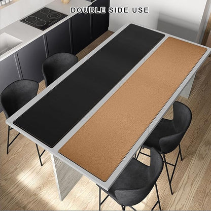 MAIDERN 70.8”x 15.7” Leather Desk Pad, Large Desk Mat, Cork & Leather Large Mouse pad for Desk, Waterproof Computer Desk Pad for Gaming Home Office (Black)