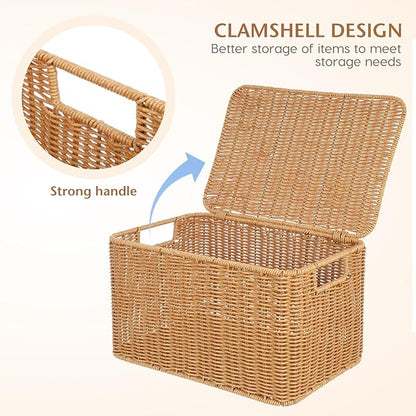 DOITOOL Woven Storage Basket with Lid and Frame Multipurpose Cube Storage Box for Clothing Toys and Sundries Large 12.59 X 8.66 X 7.08 Inch Organizer for Home and Bedroom