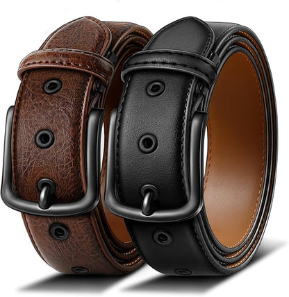 BULLIANT Men Belt 2Pack-Leather Belt 7Holes Comfortable For Men's Dress Casual Jeans 1 3/8"