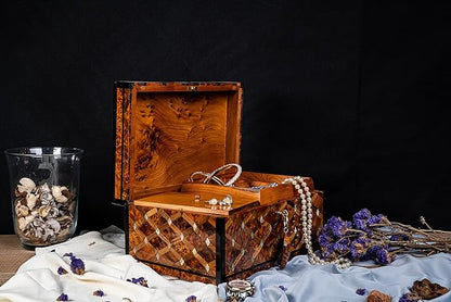 HandCarved Wooden Box with Hinged Lid Multipurpose Keepsake Jewelry Decorative Art Decorative Wood Walnut Box with lids- Storage Organizer Antique (Mother of pearl XX-large)