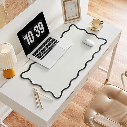Ralxion Scalloped Desk Mat, 31.5" x 15.7", PU Leather, Waterproof Anti-Slip, Cute Aesthetic Desk Pad for Office/Home/Game/Vanity (Black, Large)