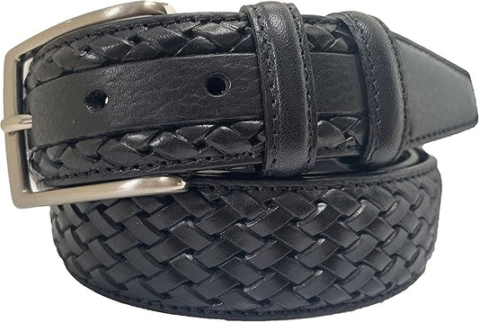 MENS ITALIAN HAND MADE LEATHER BRAID WEAVED EMBOSSED 35MM TROUSER BELT CASUAL FORMAL