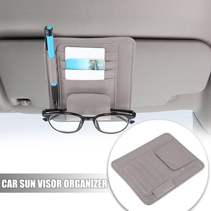 X AUTOHAUX PU Leather Car Sun Visor Organizer Glasses Holder Card Holder Auto Accessories Pocket Organizer Gray