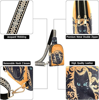 ZAZYXTJ Cute Cat Crossbody Sling Bag for Women Leather Small Chest Bag Adjustable Straps Daypack for Travel Sport Hiking