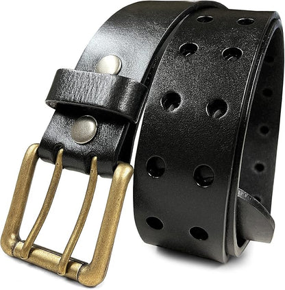 Ben Antique Twin Roller Buckle Vintage One-Piece 100% Leather Jean Belt 1-1/2" Wide