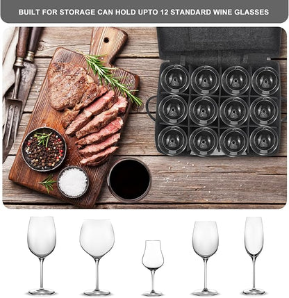Foyego 2 Pack Wine Glass Storage Box with Dividers, Stemware Storage Containers for Packing and Moving, China Storage Containers Box for 12 Crystal Glassware, Wine Glasses, Drinkware,Dark Gray