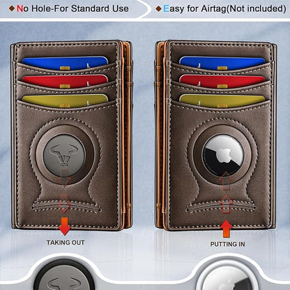BULLIANT Slim Wallet For Men 12Cards,Magnetic Flip Build-in Money Clip Airtag Compatible-RFID Blocking