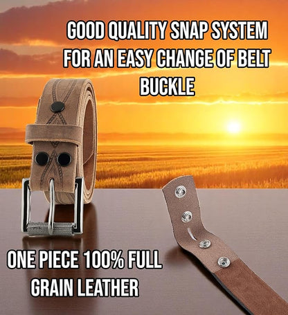 F&L CLASSIC Men's full Grain Vintage Distressed leather Belt,easy to change Roller buckle,1.5" Wide,USA,