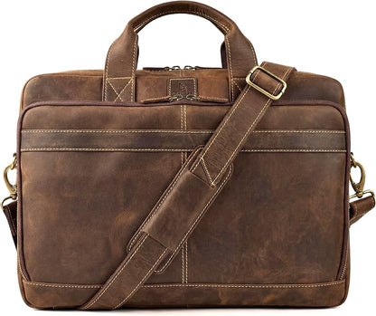 Full Grain Leather Messenger Bag for Men, 16” Briefcase Laptop Satchel Vintage Professional Office Work & Travel Bag