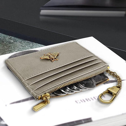 SEAVILIA Card Holder Keychain Wallet for Women with ID Window RFID Coin Purse Bee Gifts Slim Minimalist Small Wallet