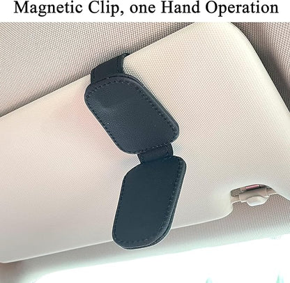 KIWEN 4 Packs Sunglasses Holders for Car Visor, Magnetic Leather Glasses Eyeglass Clip for Car, Ticket Card Clip Sunglasses Mount, Car Visor Accessories Gadgets(4, Black)