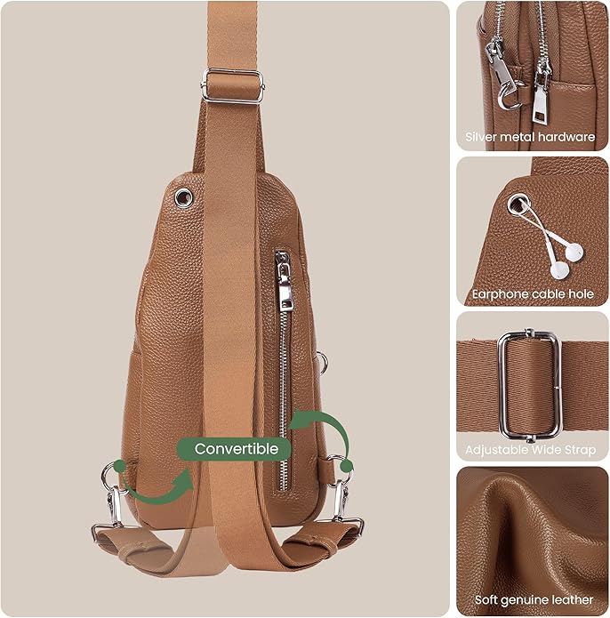 befen Genuine Leather Small Sling Bag for Women Anti-Theft Crossbody Chest Bags Fanny Packs for Travel with RFID Card Slots