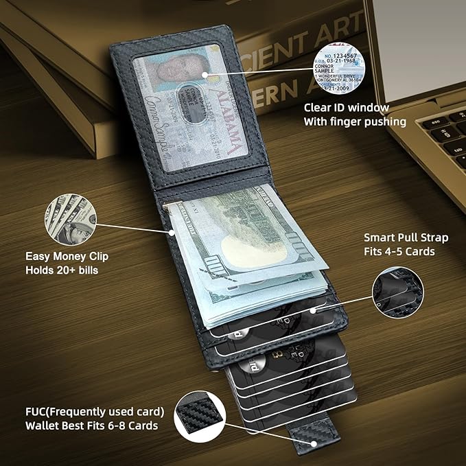 Slim Minimalist Wallet for Men- Money Clip Wallet | Bifold Men Wallets | RFID Blocking Wallet | Genuine Leather Wallets for Men | 12 Card Holder Mens Wallet | Mens Front Pocket wallet