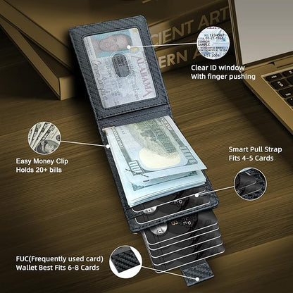 Slim Minimalist Wallet for Men- Money Clip Wallet | Bifold Men Wallets | RFID Blocking Wallet | Genuine Leather Wallets for Men | 12 Card Holder Mens Wallet | Mens Front Pocket wallet