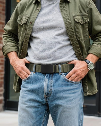 CHAOREN Nylon Ratchet Belts for Men - Adjustable Casual Work Belt with Slide Buckle - Trim to Fit