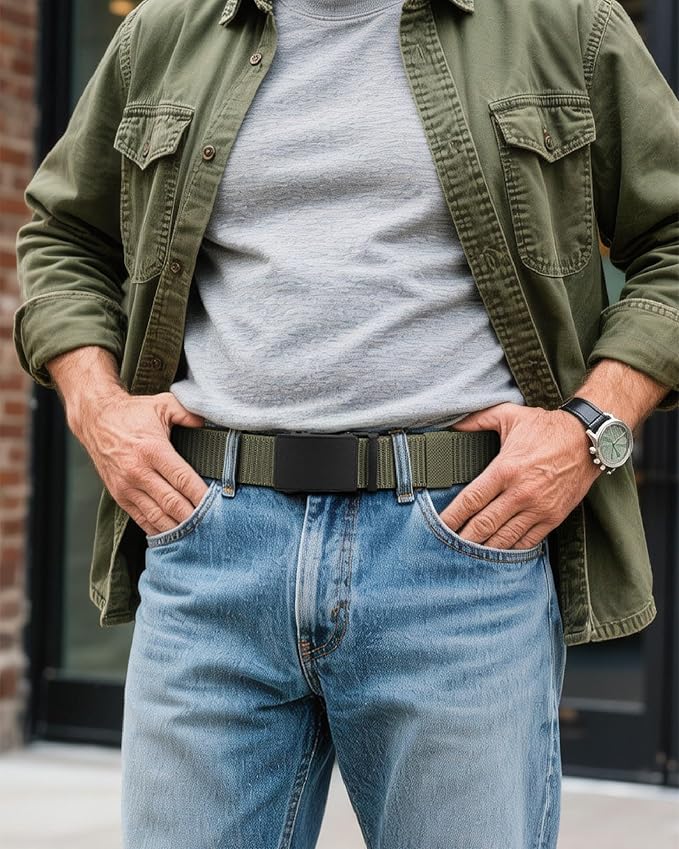 CHAOREN Nylon Ratchet Belts for Men - Adjustable Casual Work Belt with Slide Buckle - Trim to Fit