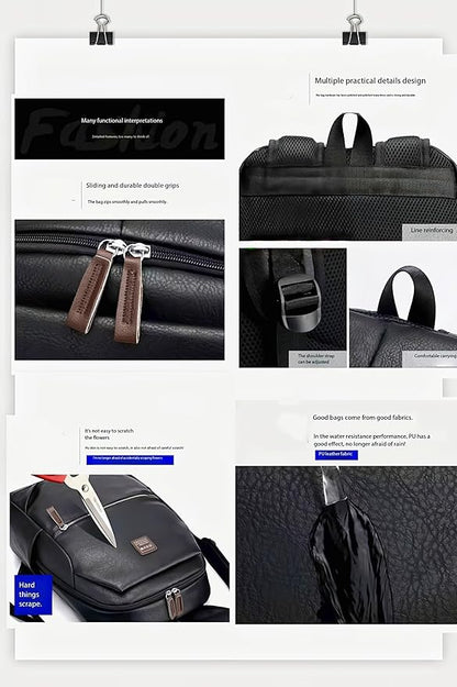 Business Men and Women PU Leather Backpack 15.6inch Laptop Waterproof Backpack Travel Commuter Lightweight schoolbag (Black backpack6,Large)