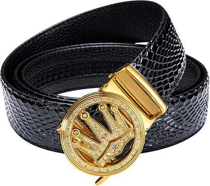 Dubulle Designer Ratchet Belt for Men Leather Fashion Adjustable Automatic Buckle Sliding Removable Dress Casual