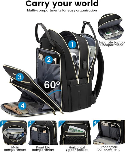 LOVEVOOK 17" Laptop Backpack for Women with Laptop Compartment, Water Resistant Travel Work Backpacks Purse Stylish College Business Teacher Nurse Computer Bag