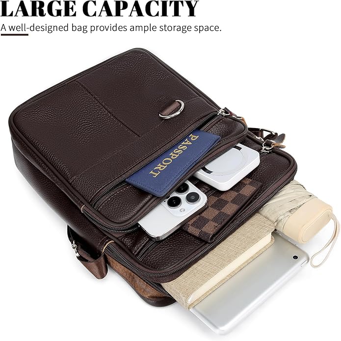 Leather Messenger Bag for Men Large Business Travel Briefcase Crossbody Handbag Man Purse Sling Shoulder Bag