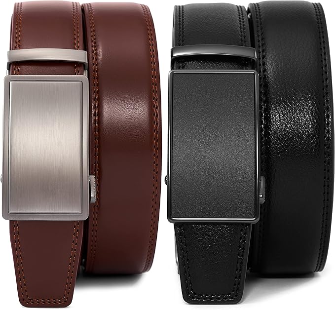 28"-68" Men's Leather Ratchet Dress Belt Big And Tall With Automatic Buckle