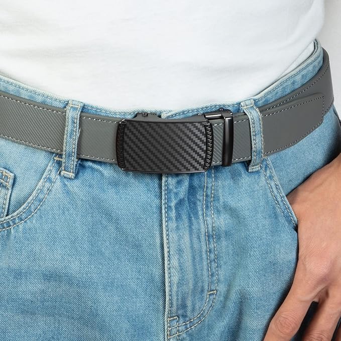 Founders & C Men's Ratchet Belt 1 3/8",Leather Dress Belt Adjustable with Click Sliding Buckle Trim to Exact Fit