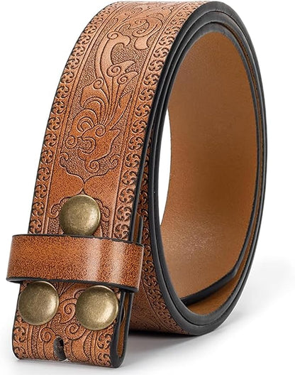 IZUS Vintage Western Belt Strap without Buckle Longhorn-Bull-Embossed Cowboy Belt for Women Men 1-1/2" Wide PU Leather Strap
