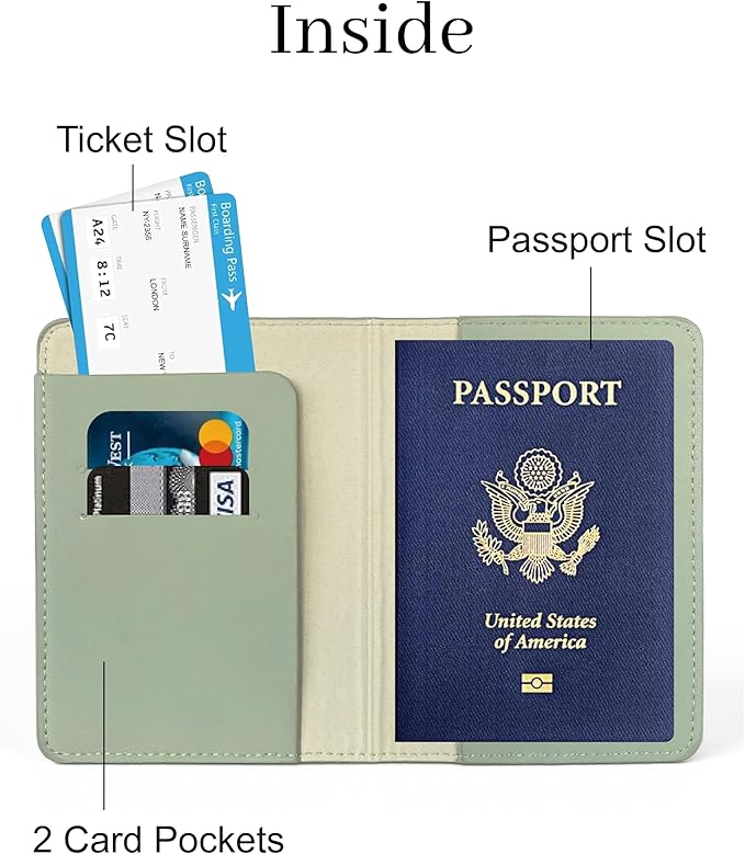 PU Leather Passport Holder Covers Case, Waterproof Rfid Blocking Travel Wallet Passport Holder(Sage Green)