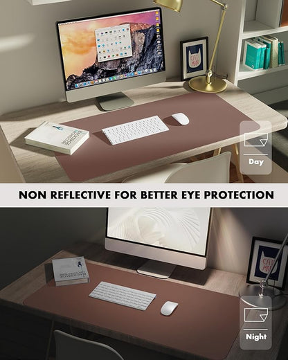 YSAGi Double-Sided Desk Pad, 31.5"x15.7"Leather Desk Mat, Eco Cork Desk Pad Protector,Large Mouse Pad,Waterproof Desk Blotter for Office/Home(Chocolate)