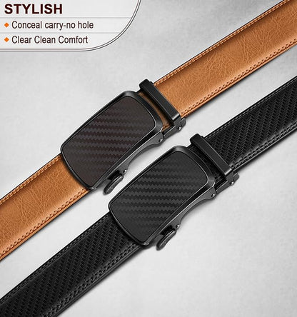 BULLIANT Men's Ratchet Belt 2 Pack-Click Leather Belt Adjustable for Men Gift 1 3/8-Cut for Perfect Fit