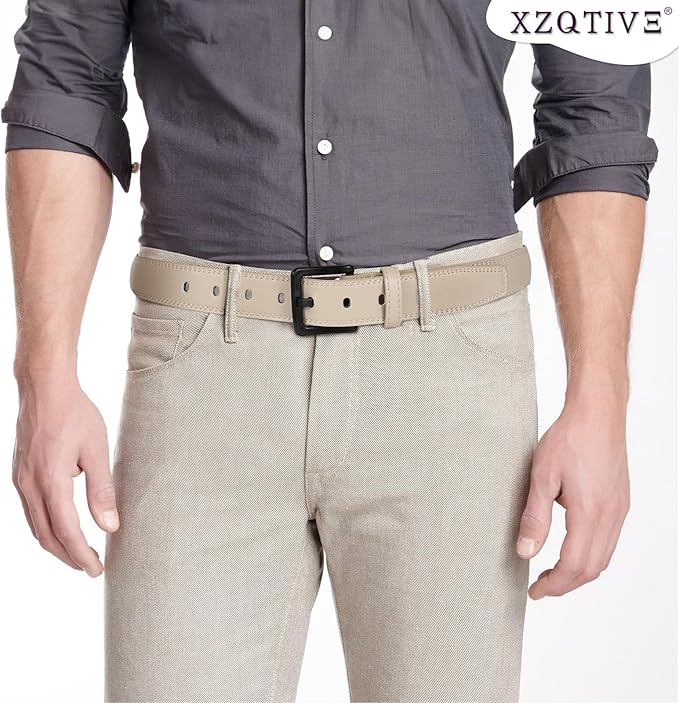 XZQTIVE Men’s Metal Free Belt Hypoallergenic Leather Belts For Jeans Dress Nickle Free TSA Belt With Black Buckle