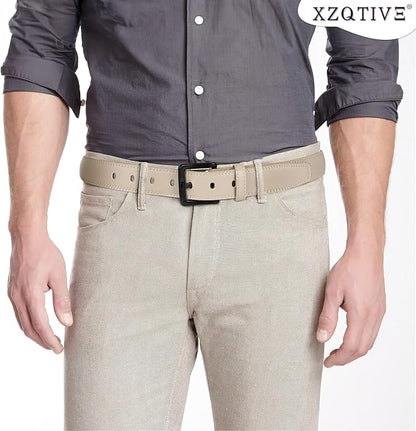 XZQTIVE Men’s Metal Free Belt Hypoallergenic Leather Belts For Jeans Dress Nickle Free TSA Belt With Black Buckle