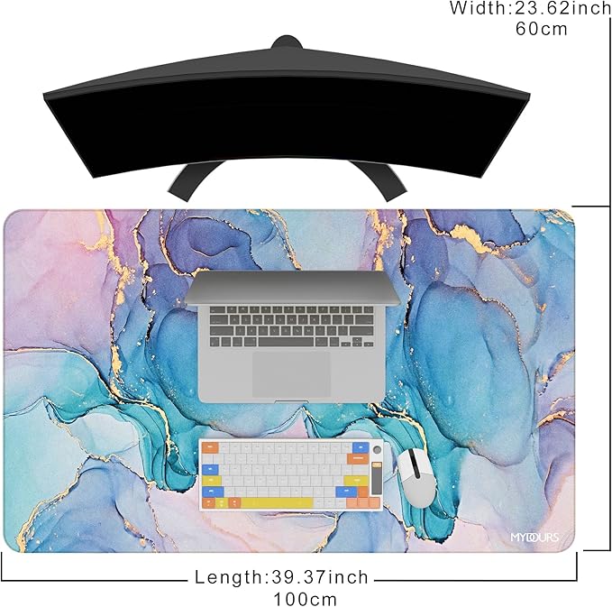 Mydours 40" x 24" Large Extended Gaming Mouse Pad with Stitched Edges, XXL Computer Mouse Mat, Premium-Textured Desktop Protection Desk Pad, Non-Slip Rubber Base Mouse Pad for Office and Home, Marble
