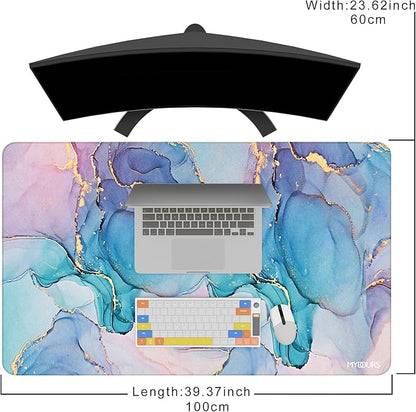 Mydours 40" x 24" Large Extended Gaming Mouse Pad with Stitched Edges, XXL Computer Mouse Mat, Premium-Textured Desktop Protection Desk Pad, Non-Slip Rubber Base Mouse Pad for Office and Home, Marble