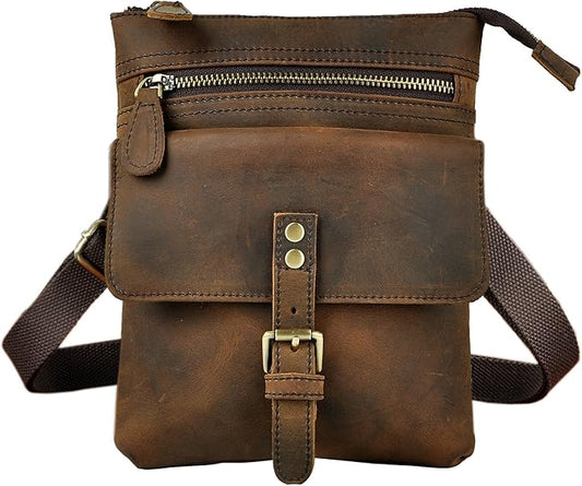 Le'aokuu Mens Genuine Leather Small Messenger Shoulder Satchel Phone Pouch Belt Waist Bag Pack