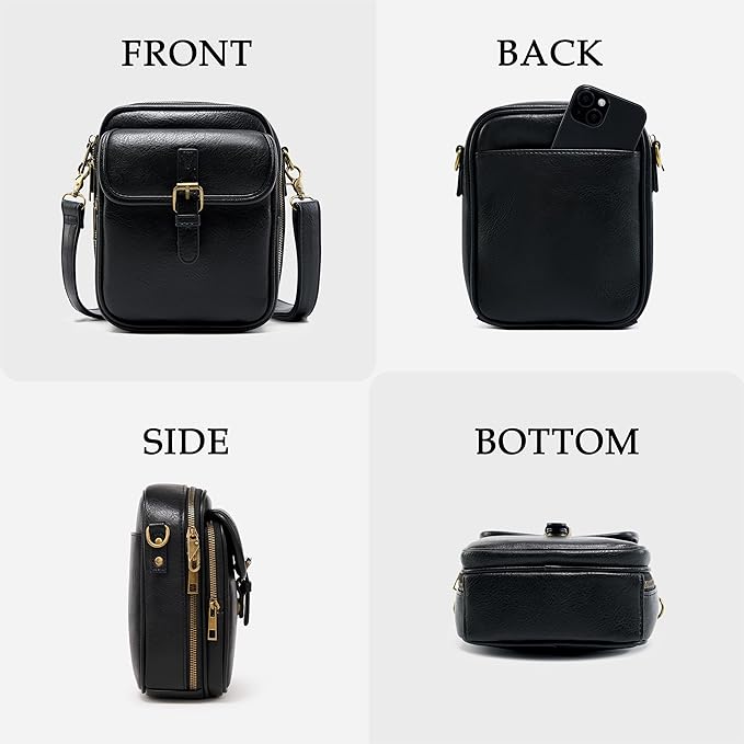 Small Messenger Bag Vegan Leather Crossbody Bag for Women Men, Vintage Cross Body Shoulder Purse with Card Slots